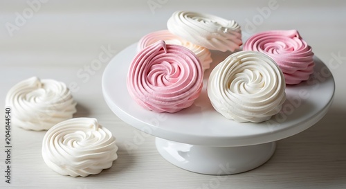 Meringue Cookies on White Cake Stand