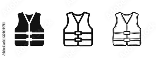 Cuadro en lienzo Life Jacket Safety Vest Icons - Maritime Rescue Equipment Set in Solid, Line, an