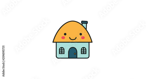 Schilderij op canvas Smiling house with yellow roof.