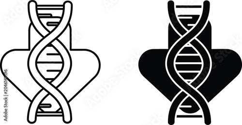 Schilderij op canvas Dna helix with heart shape icon set line art and solid fill versions