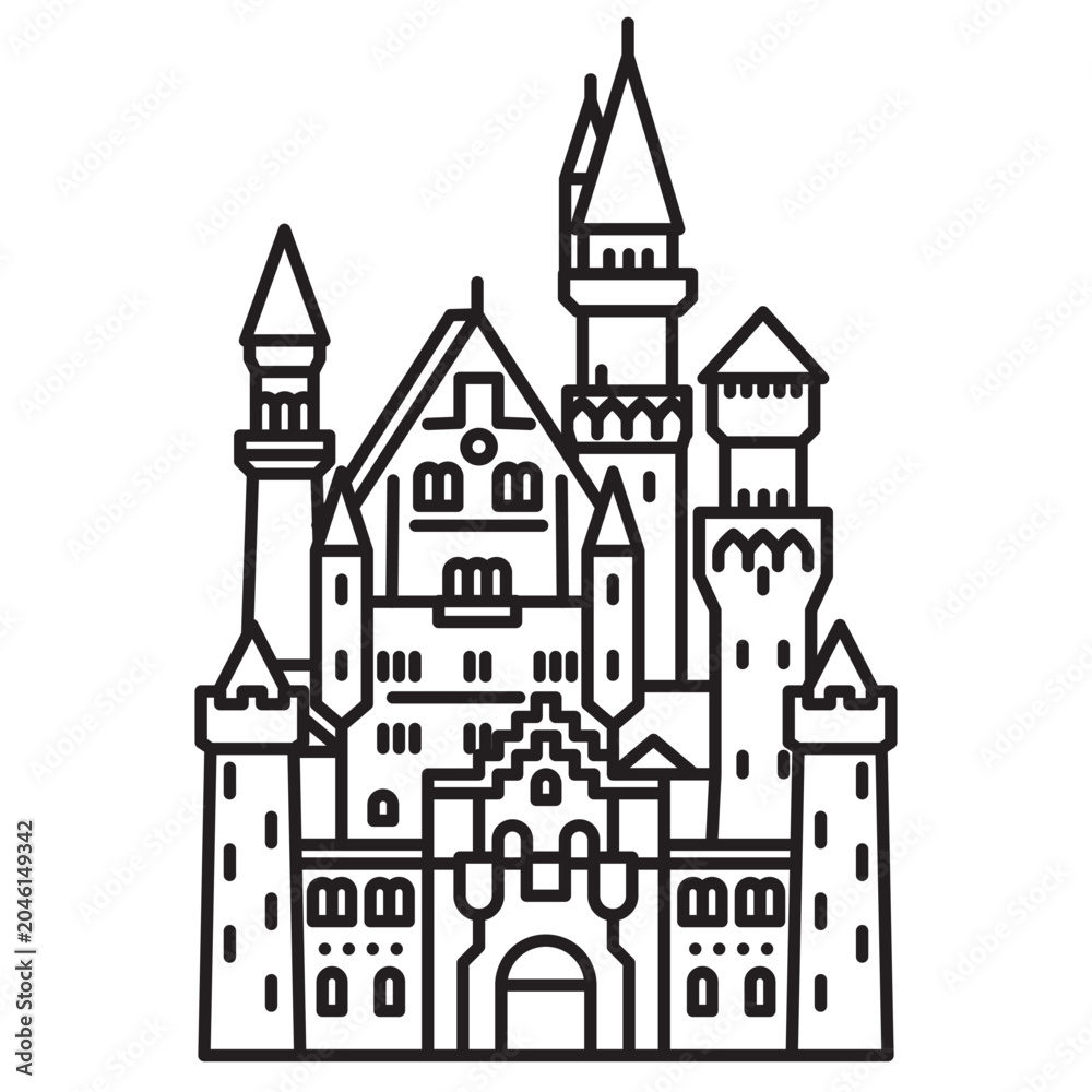 Fototapeta premium Bavarian castle vector line icon for World Heritage Day on April 18