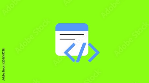4K motion graphics animation of programming code button on chroma key green screen background.