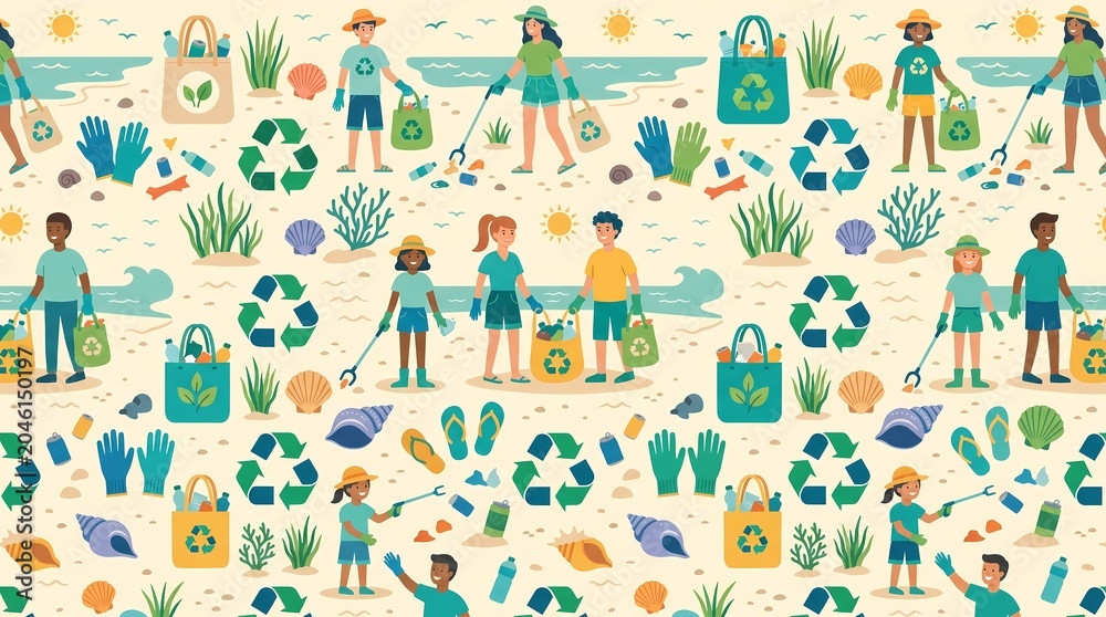 Obraz premium Beach Cleanup Eco Pattern