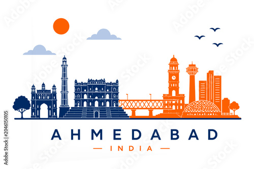 Ahmedabad India Minimalist Skyline Vector Illustration