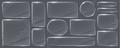 Quadro em tela Set of glass elements in different shapes in glassmorphism style