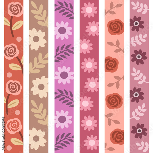Pastel Floral Washi Tape Collection with Rose and Daisy Botanical Patterns 