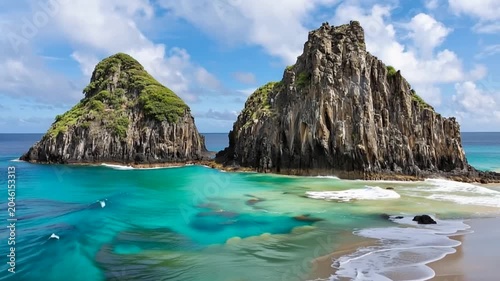 Fernando de Noronha, Brazil. View of Morro dos Dois Irmaos.