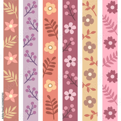 Pastel Floral Washi Tape Collection with Cute Botanical Decorative Strips 