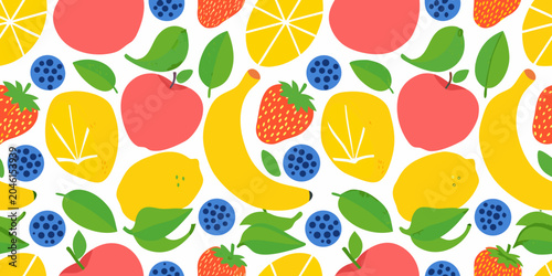 Fresh fruit pattern a vibrant repeating illustration on white background