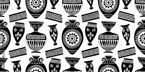 Bild auf Leinwand greek pottery pattern a seamless black and white decorative design
