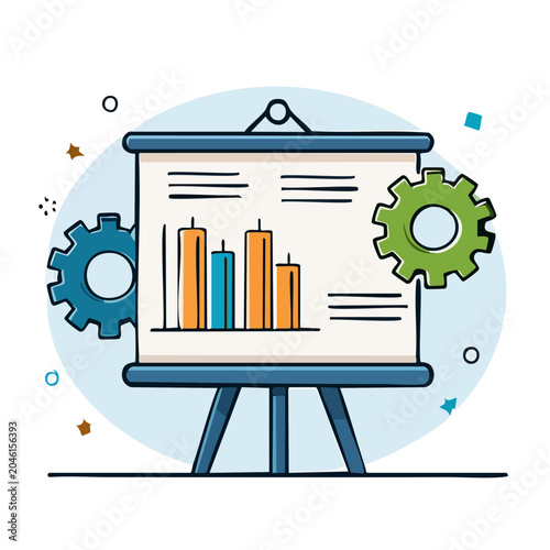 Presentation board with graph and gears
