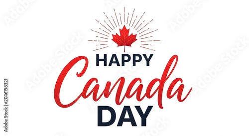 Happy canada day typography with maple leaf july 1st national holiday celebration graphic