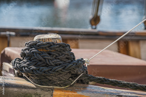 Close-up of moored sailboats in a harbor on the Baltic Sea