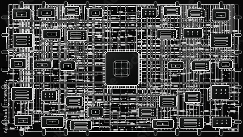 Slika na platnu Detailed Integrated Circuit Layout and Routing Blueprint