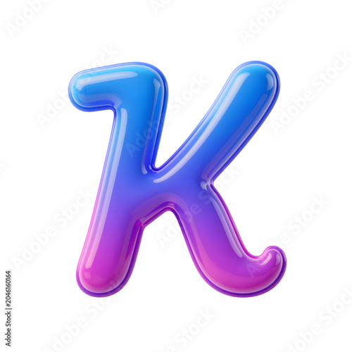 Shiny, Bubbly Letter K with a Blue and Purple Gradient, Perfect for Branding, Graphic Design, and Alphabet Projects