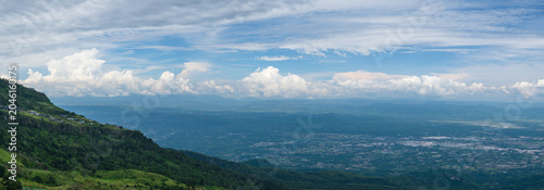 Panoramic beautiful of mountains. Rainforest ecosystem and healthy environment concept background.