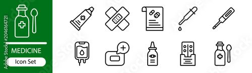 Medicine icon set - outline vector icons style - vector pack