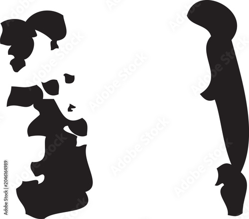 Black silhouette icons, abstract shapes, decorative elements, vector graphics