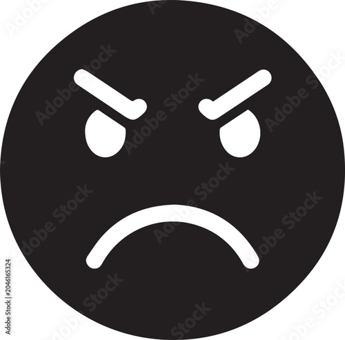 Angry face emoticon with furrowed eyebrows and frown isolated on transparent background