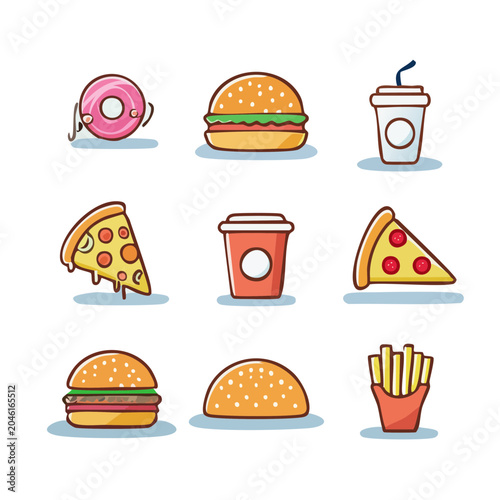 Collection of flat design fast food icons