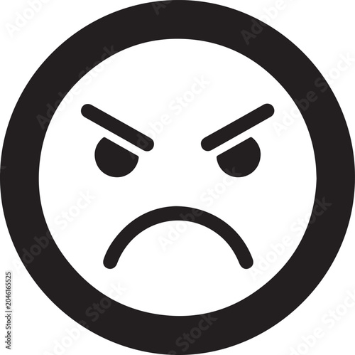 Angry face emoticon with furrowed eyebrows and frown isolated on transparent background