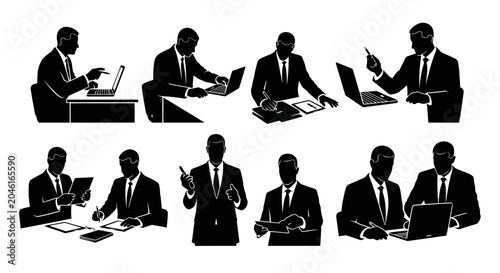 Businessmen Silhouette Collection Working in Office, Professional Concept