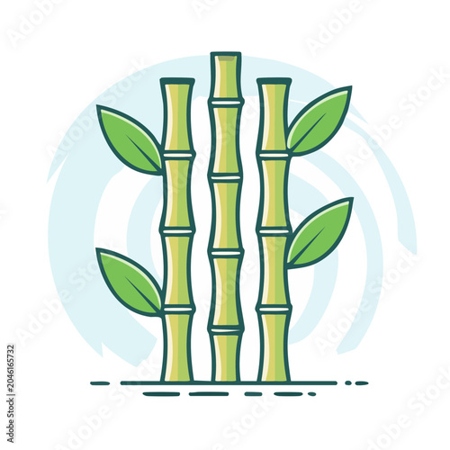 Flat illustration of green bamboo stalks with leaves