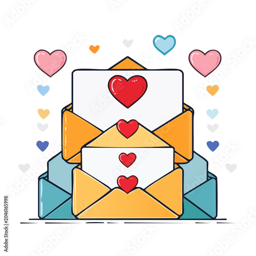 Stack of Love Letters with Hearts