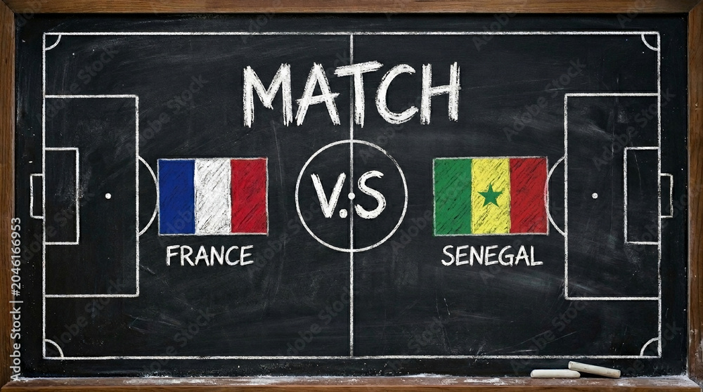 Obraz premium Soccer Match Strategy Chalkboard Illustration France Vs Senegal