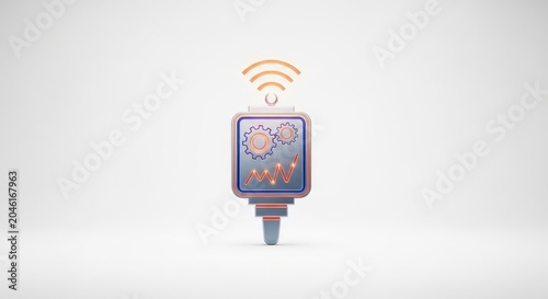 3D render of a smart watch icon with wifi signal and graph data