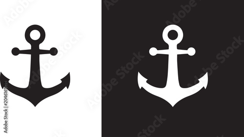 Black metal anchor nautical symbol object. vector 