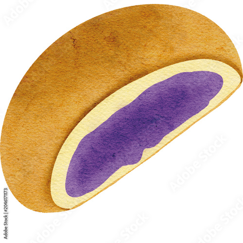 Watercolor sweet chocolate cream bun illustration isolated on background, Japanese anpan red bean paste filled bread.