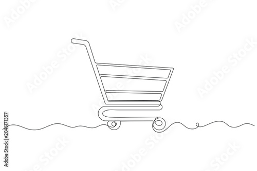 Shopping cart continuous one line drawing minimalist style isolated outline vector illustration retail concept