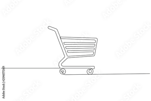 Shopping cart continuous one line drawing minimalist style isolated outline vector illustration retail concept