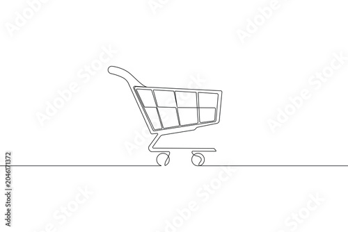 Shopping cart continuous one line drawing minimalist style isolated outline vector illustration retail concept