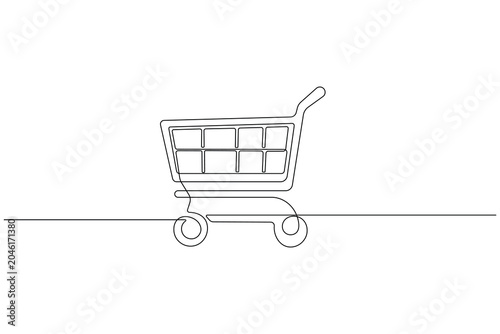 Shopping cart continuous one line drawing minimalist style isolated outline vector illustration retail concept