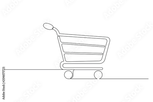 Shopping cart continuous one line drawing minimalist style isolated outline vector illustration retail concept