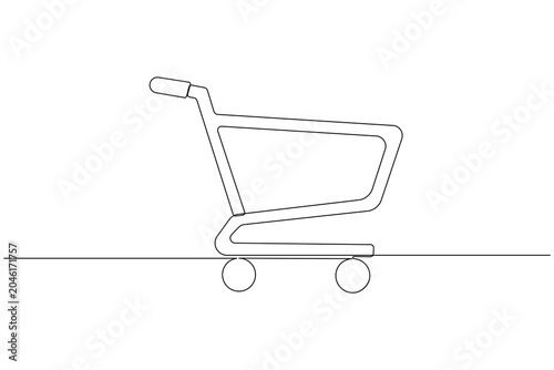 Shopping cart continuous one line drawing minimalist style isolated outline vector illustration retail concept