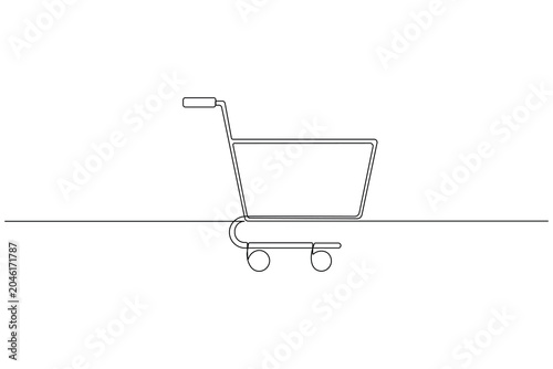 Shopping cart continuous one line drawing minimalist style isolated outline vector illustration retail concept