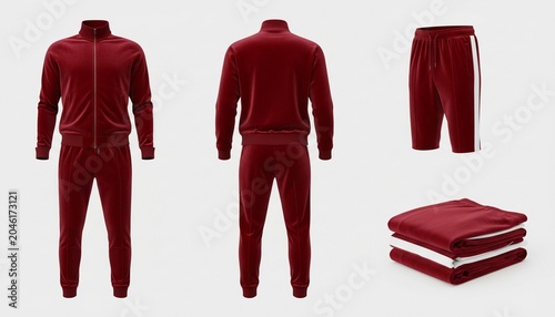 Men burgundy tracksuit set mockup on white background
