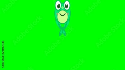 Cute Green Frog Jumping on a Green Screen Background.
