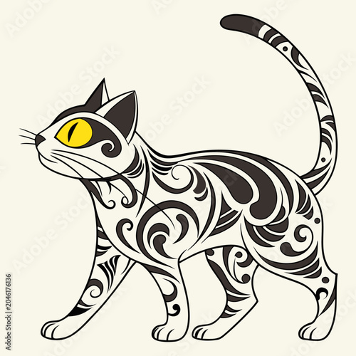 Картината върху платно Cat art with color and tribal