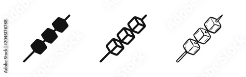 Tableau sur toile BBQ Skewer Food Icon Set with Cubed Meat or Marshmallows in Multiple Styles