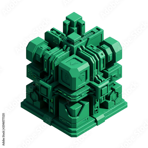 Isometric Minimalist 3D Eco Ledger Database Node