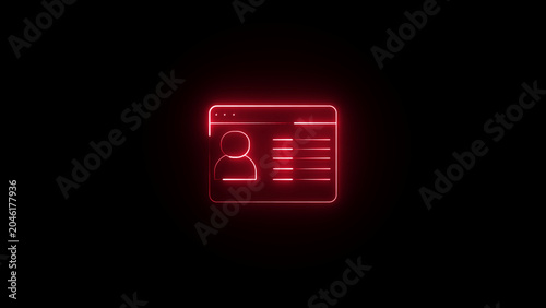 Red neon glowing user profile interface icon on dark background for digital identity