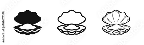 Photography Seashell clam icons in solid, outline, and hand-drawn styles for marine, nature, and summer designs