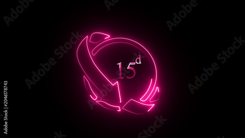 Animated pink color 15 days neon light rotation arrow on black background for deadline