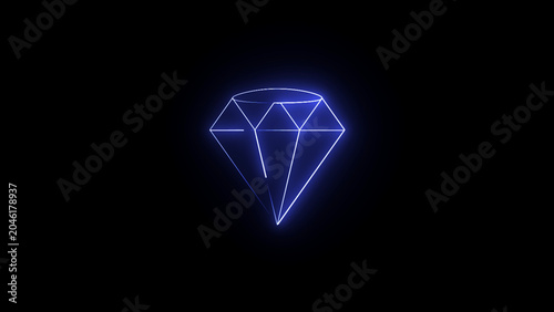 Neon blue diamond shape outline on a black background glowing