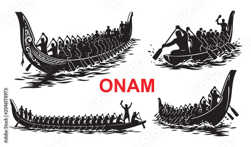 Onam Festival Silhouette Vector Set with Kerala Cultural Elements