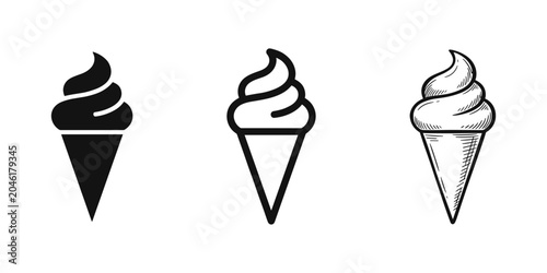 Konstfotografi Soft Serve Ice Cream Cone Icon Set in Three Different Styles